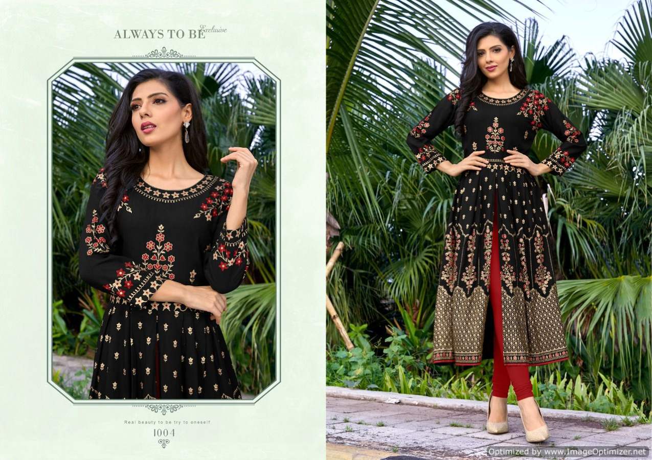 Poonam Yashika Latest Ethnic Wear Rayon Foil Printed Kurti Collection